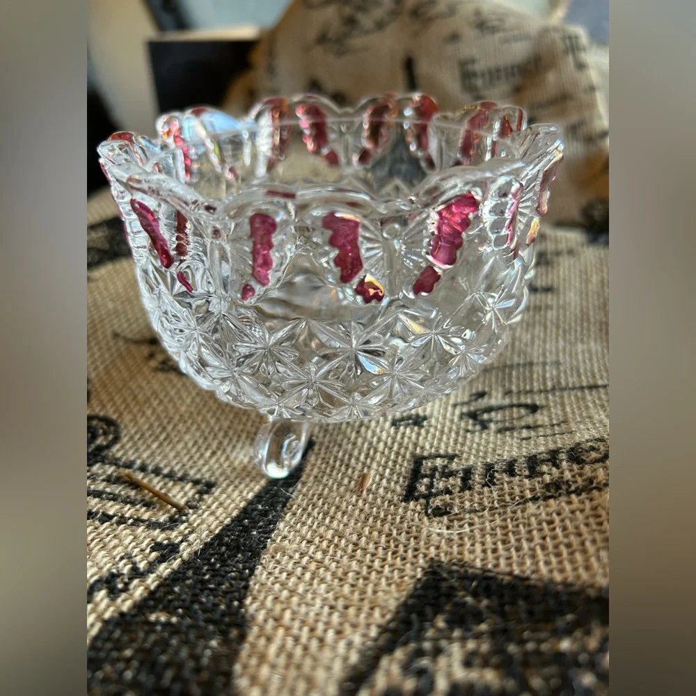 RARE Hofbauer Red Papillon/Butterfly Crystal Footed Bowl. Truly Beautiful! - Picture 1 of 6
